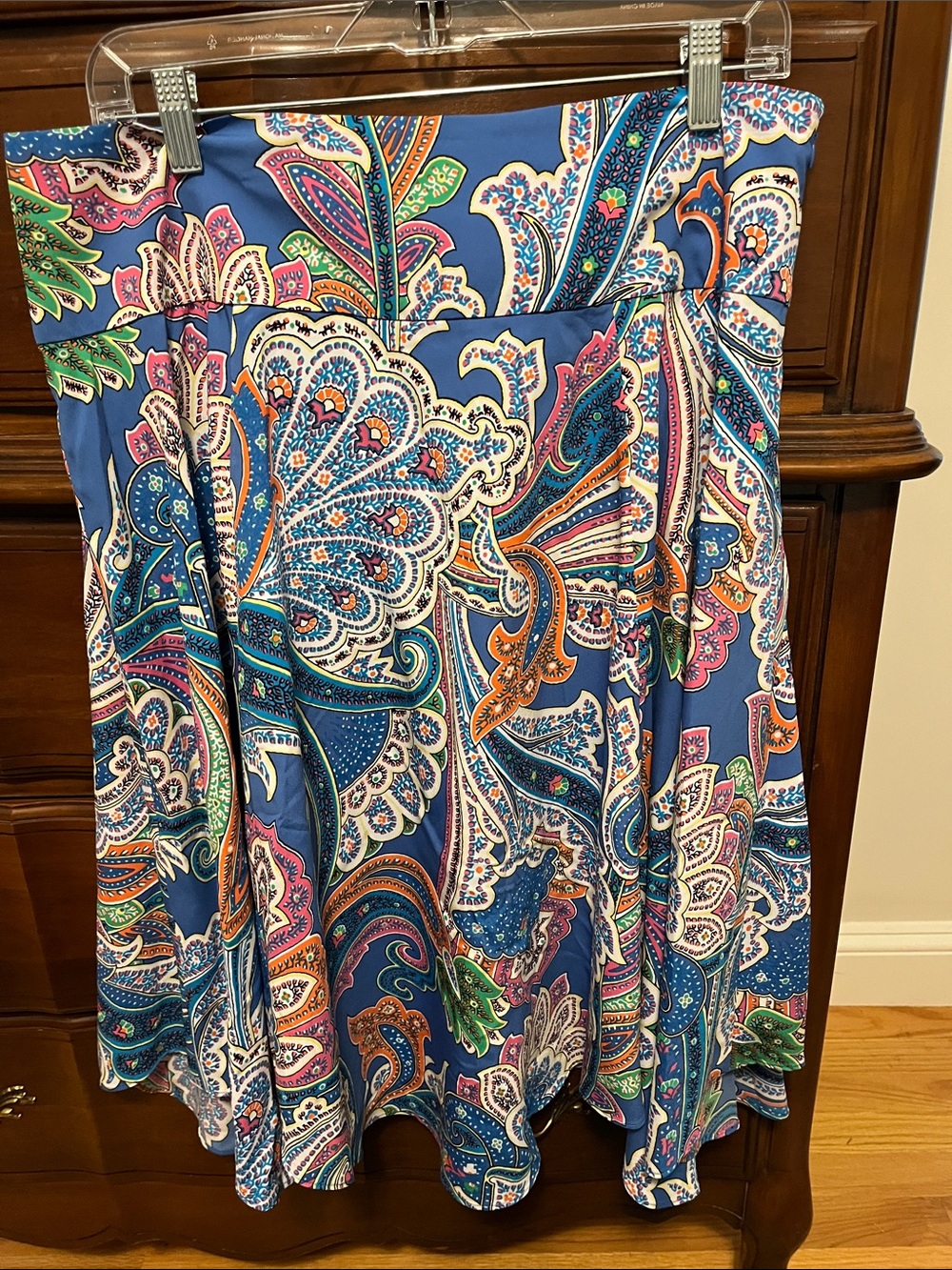 Ralph Lauren Blue Paisley Circle Skirt with Multicolor Accents